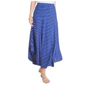 Chico’s skirt 12/14 blue white stripe jersey knit stretch elastic waist midi